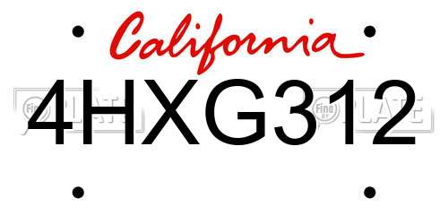 4HXG312 California License Plate
