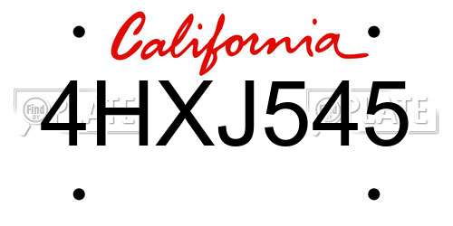 4HXJ545 California License Plate