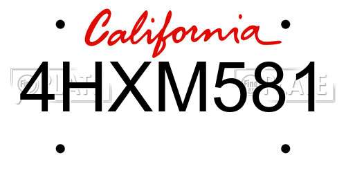 4HXM581 California License Plate