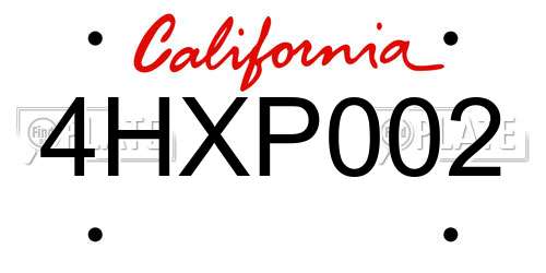 4HXP002 California License Plate