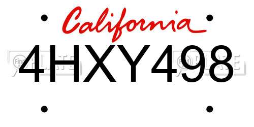 4HXY498 California License Plate