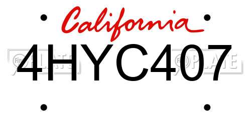 4HYC407 California License Plate