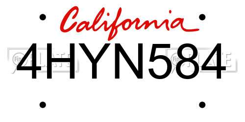 4HYN584 California License Plate
