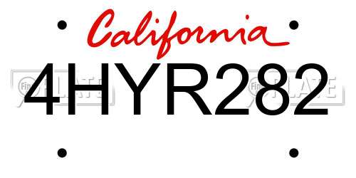 4HYR282 California License Plate