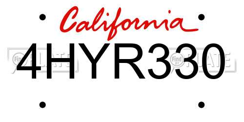 4HYR330 California License Plate