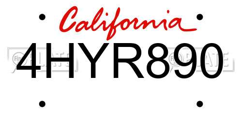 4HYR890 California License Plate