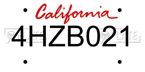 4HZB021 California License Plate