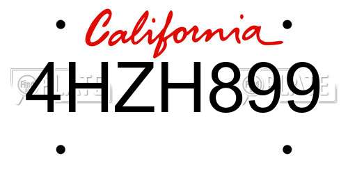4HZH899 California License Plate