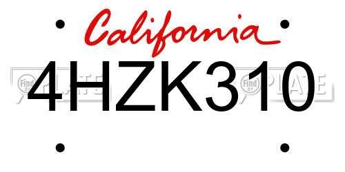 4HZK310 California License Plate