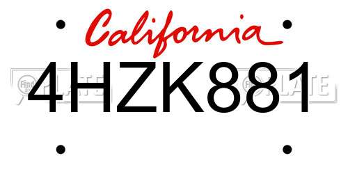 4HZK881 California License Plate