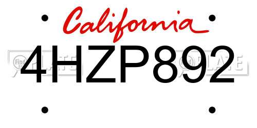 4HZP892 California License Plate