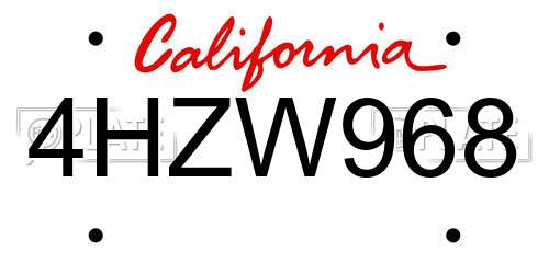 4HZW968 California License Plate