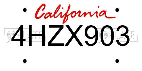 4HZX903 California License Plate