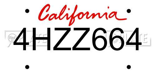 4HZZ664 California License Plate