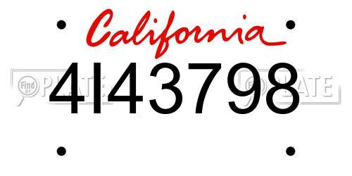 4I43798 California License Plate
