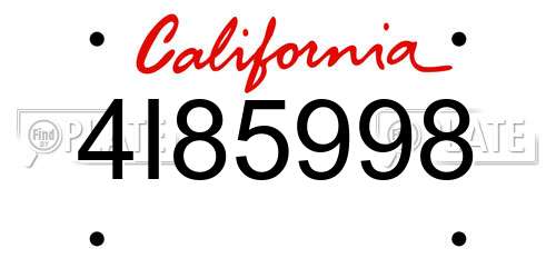 4I85998 California License Plate