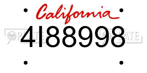 4I88998 California License Plate