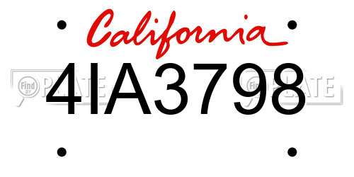 4IA3798 California License Plate