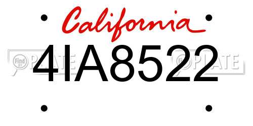 4IA8522 California License Plate