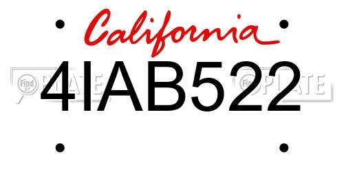 4IAB522 California License Plate