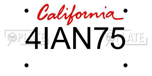 4IAN75 California License Plate