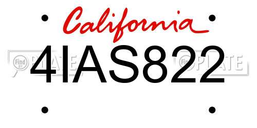 4IAS822 California License Plate