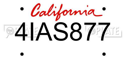 4IAS877 California License Plate