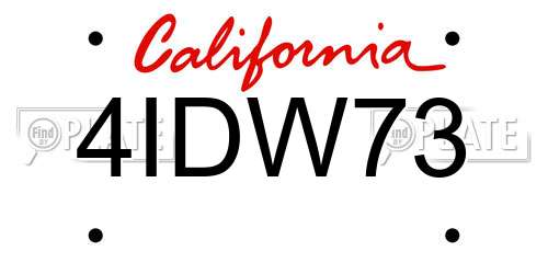 4IDW73 California License Plate