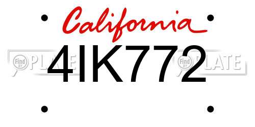 4IK772 California License Plate