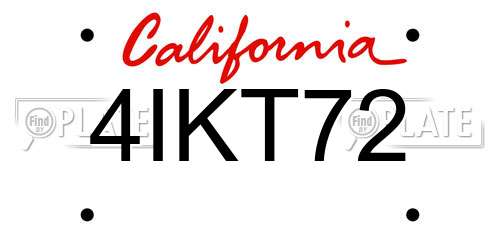 4IKT72 California License Plate