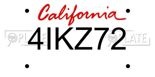 4IKZ72 California License Plate