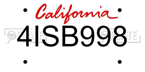 4ISB998 California License Plate