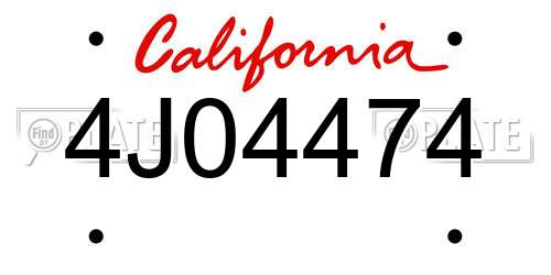 4J04474 California License Plate
