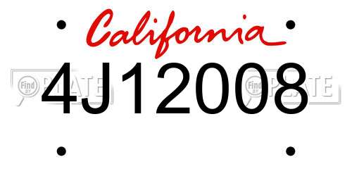 4J12008 California License Plate