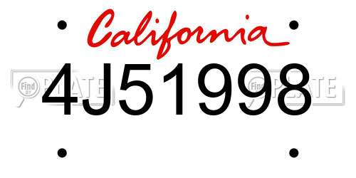 4J51998 California License Plate