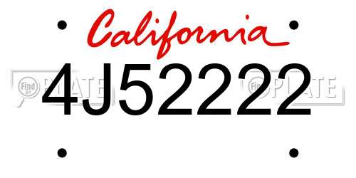 4J52222 California License Plate