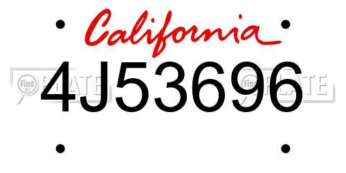 4J53696 California License Plate
