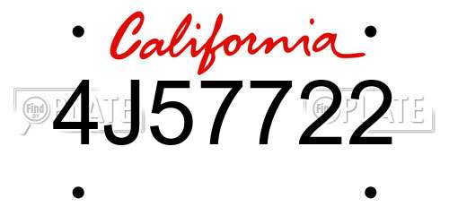 4J57722 California License Plate