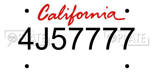 4J57777 California License Plate