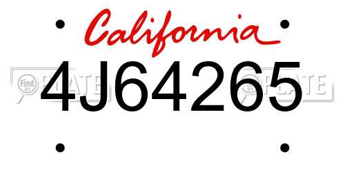 4J64265 California License Plate