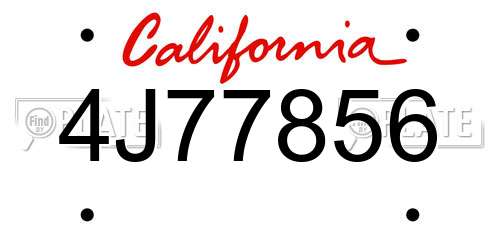 4J77856 California License Plate