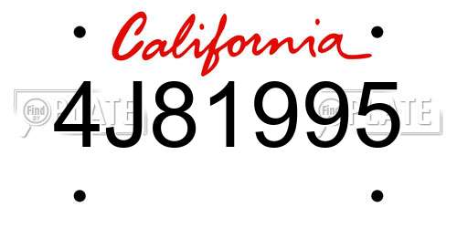 4J81995 California License Plate