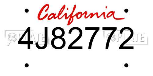 4J82772 California License Plate