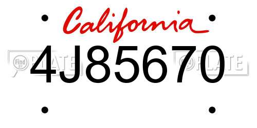 4J85670 California License Plate