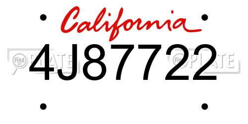 4J87722 California License Plate