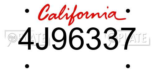 4J96337 California License Plate