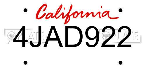 4JAD922 California License Plate