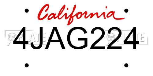 4JAG224 California License Plate
