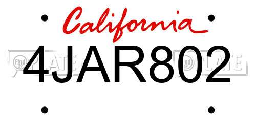4JAR802 California License Plate