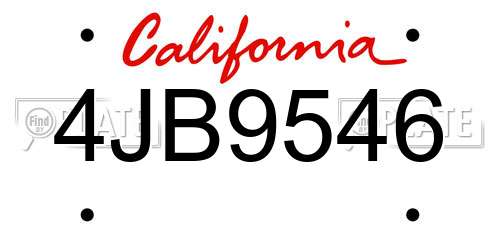 4JB9546 California License Plate